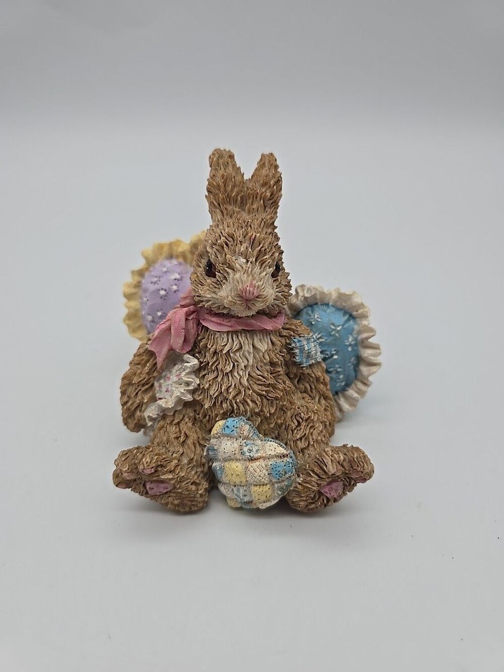 Vintage HOMCO Easter Bunny Sitting with Heart Pillows Resin Figure
